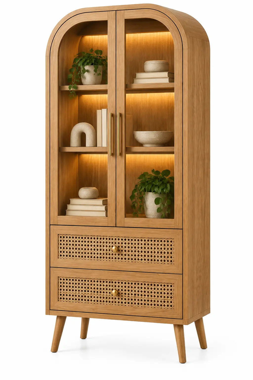 Vitrina de almacenamiento con formas arqueadas, marrón