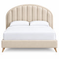 Estructura de cama con cabecero con formas arqueadas, beige y marrón
