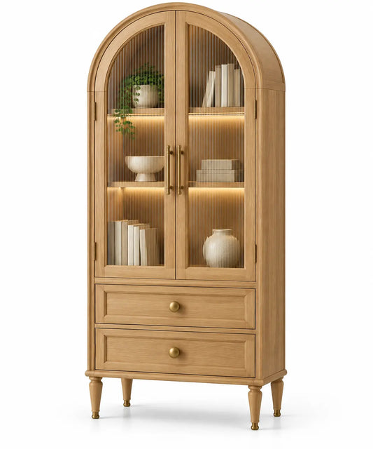 Vitrina de almacenamiento con formas arqueadas, marrón