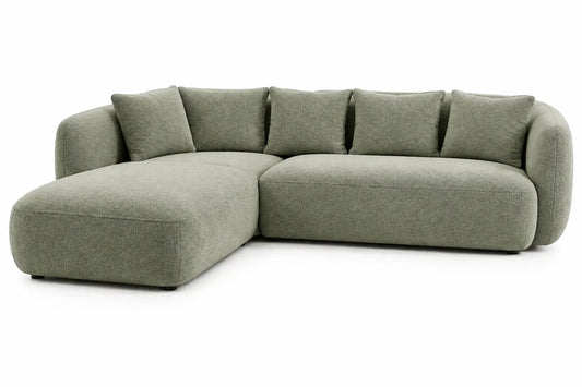 Sofá esquinero tapizado de contorno redondeado, verde