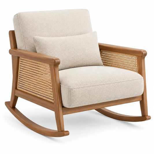Mecedora tapizada con detalles de entramado, beige y marrón