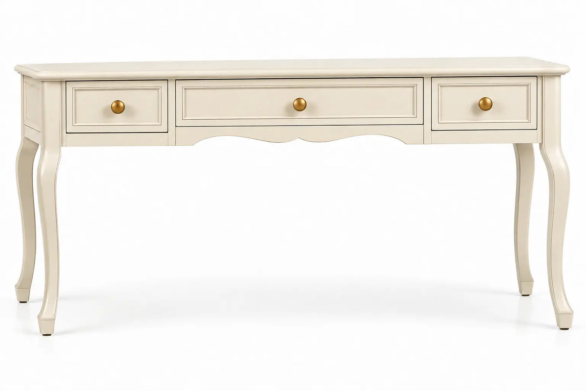 Consola de recibidor de contorno redondeado, blanco y marrón