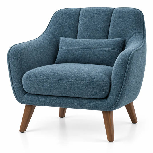 Sillón tapizado con acolchado acanalado, azul y marrón