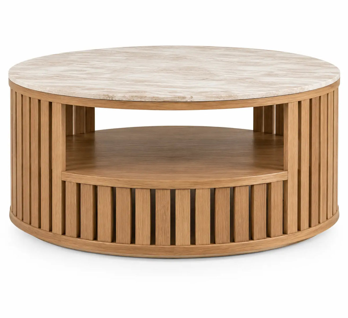 Mesa de centro de contorno redondeado, beige y marrón