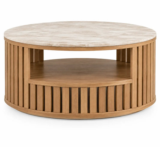 Mesa de centro de contorno redondeado, beige y marrón